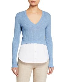 Lydia Mixed Media V-Neck Pullover by Veronica Beard at Neiman Marcus